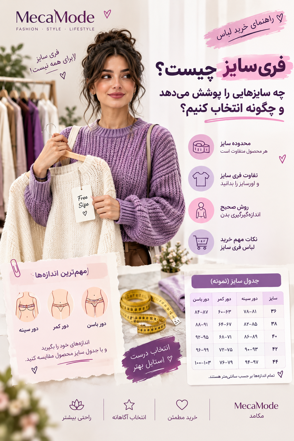 فری سایز چیست؟ چه سایزهایی را پوشش می‌دهد و چگونه انتخاب کنیم؟