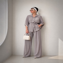 شومیز خاکی و شلوار خاکی 