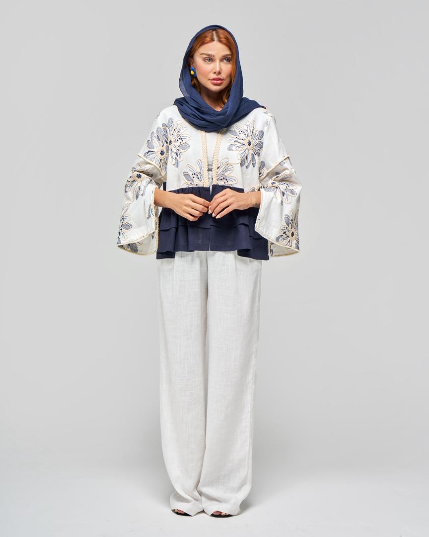 کت دامنی لینن زنانه طرح گل‌دوزی 